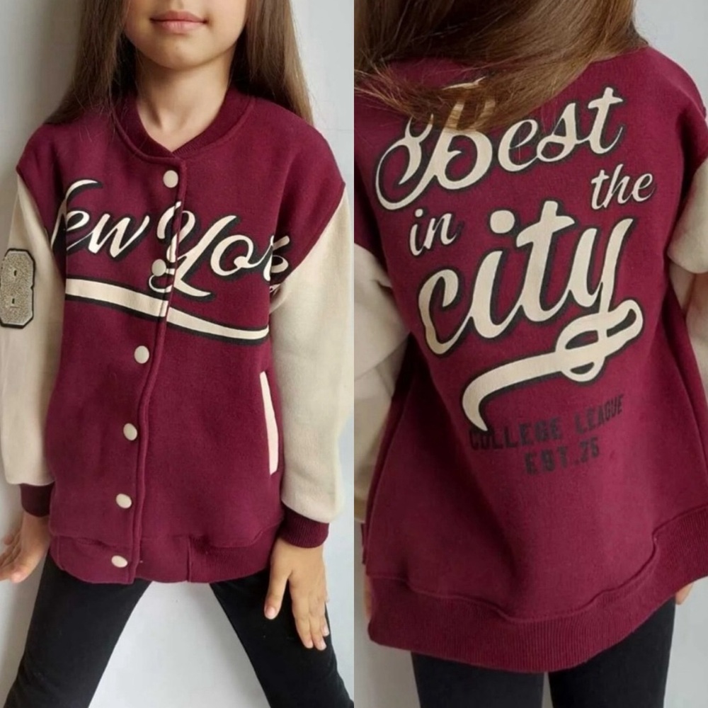 ZARA Kids New York Burgundy College Jacket, Unisex Size 6-7 New w/Tag